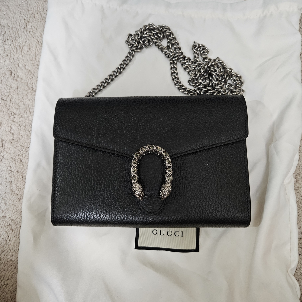 Gucci Black Crossbody Bag with Silver Chain